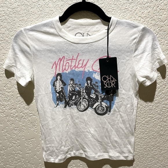 NWT Chaser Motley Crue graphic Tee Ivory Size XXS World Tour 87 - Picture 7 of 10
